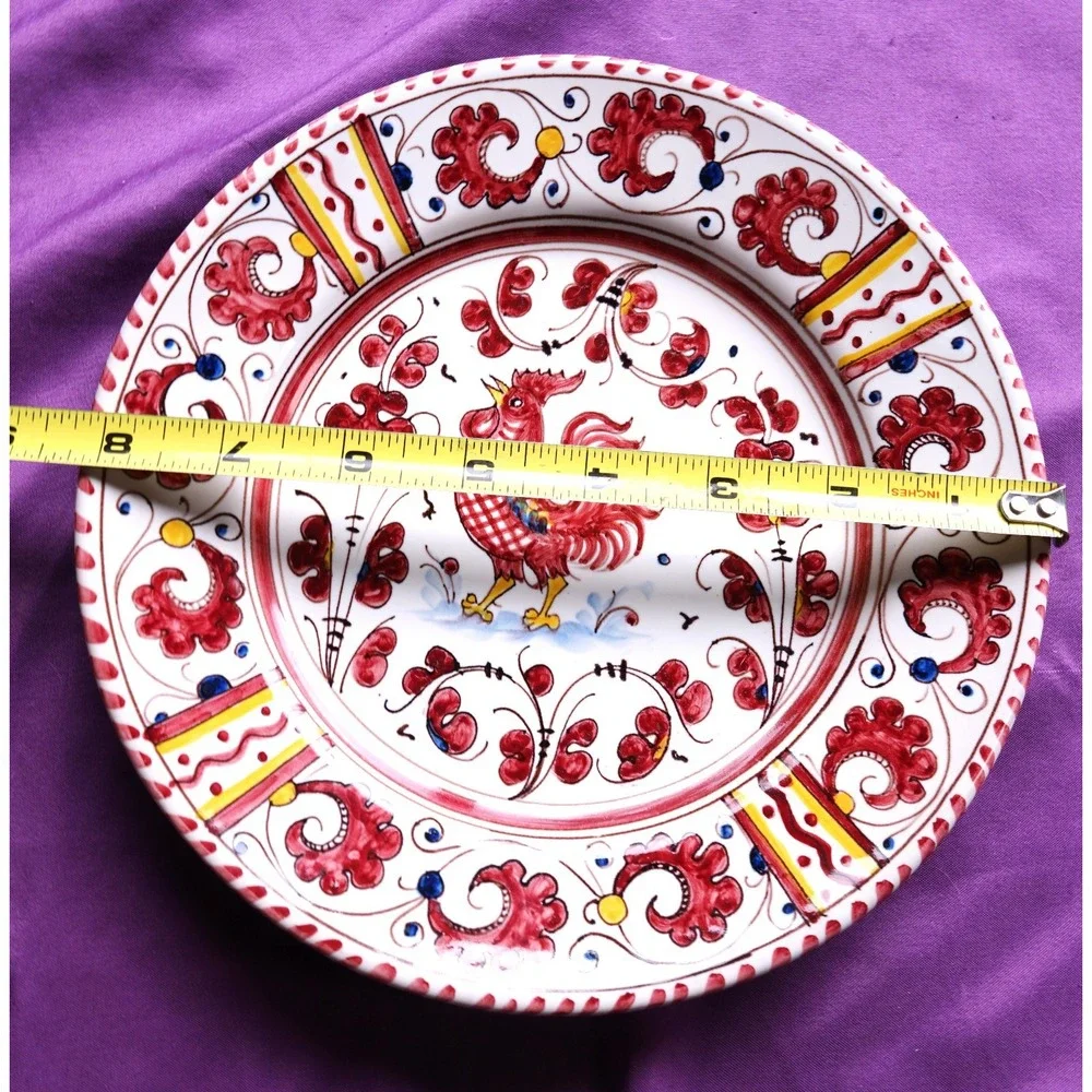 Vintage PV Deruta Italy Singing Red ROOSTER Peasant Valley Salad Plate 8